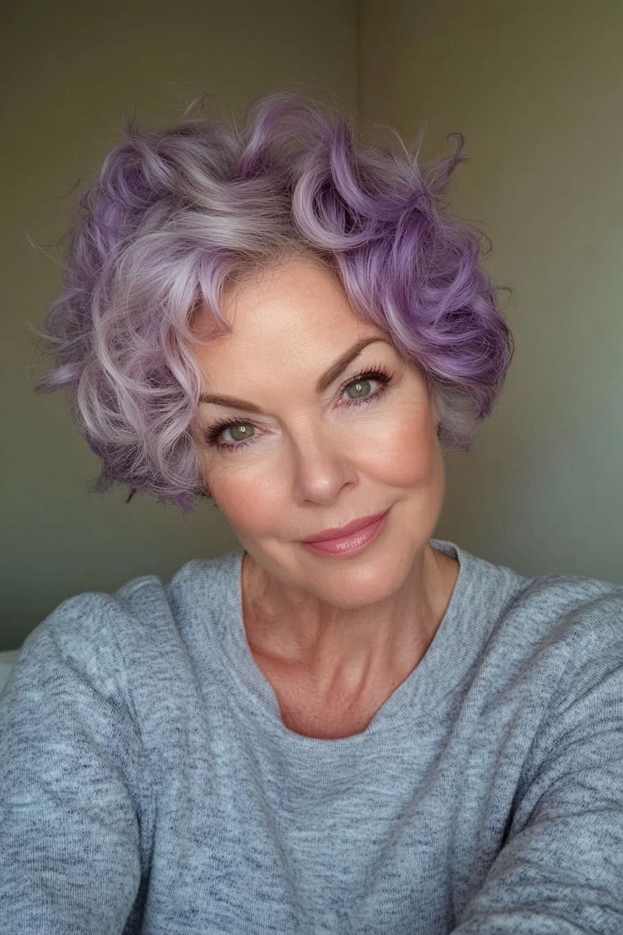 10. Curly Pixie with a Pop of Color (Short Curly Hairstyles For Older Women) - Short Curly Hairstyles For Older Women