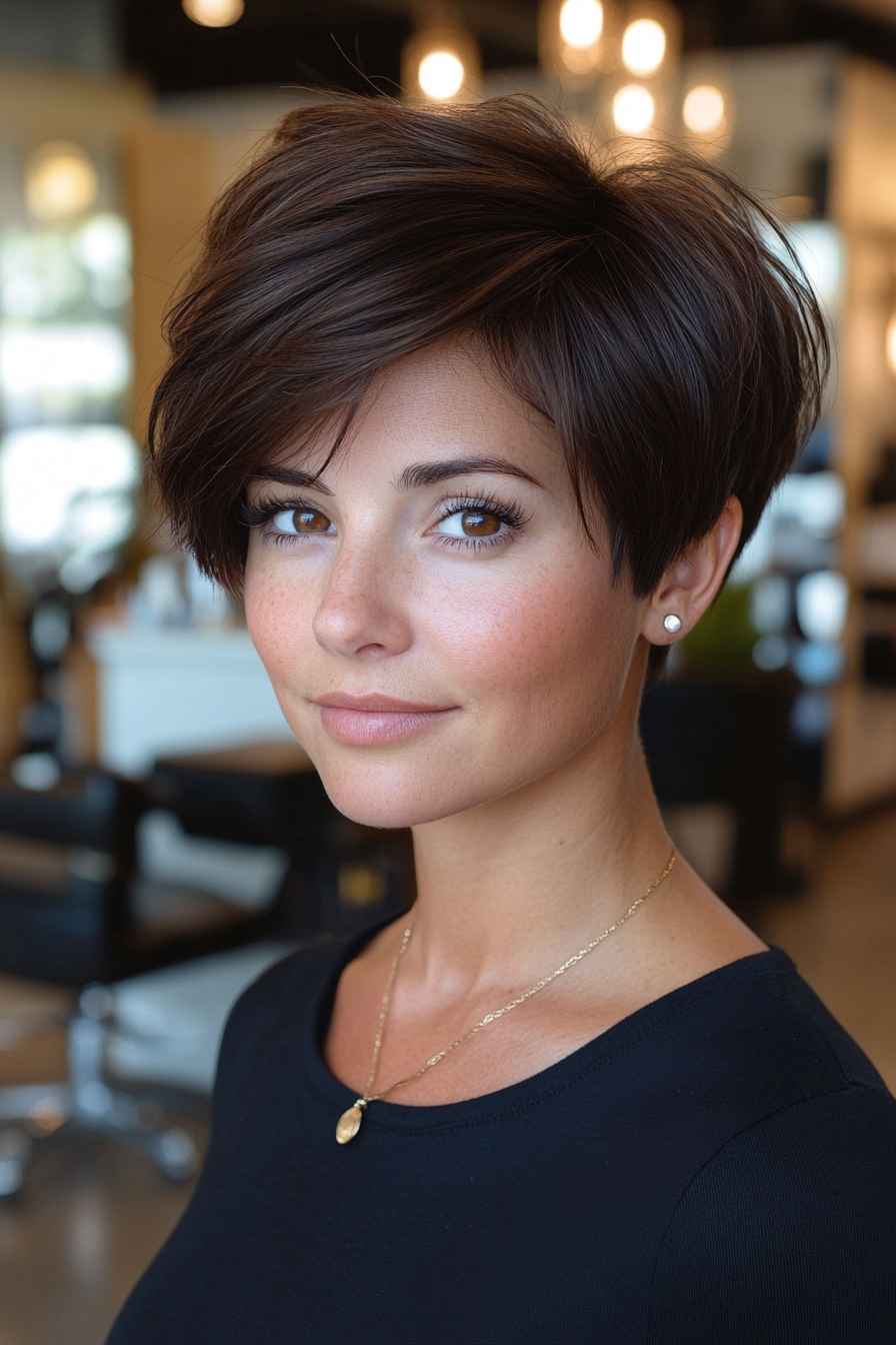 10. Espresso Pixie with Side Bangs (Long Pixie Cuts) - Long Pixie Cuts