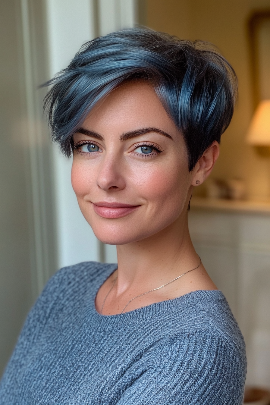 10. Smoky Blue Textured Pixie (Very Short Pixie Haircuts) - Very Short Pixie Haircuts