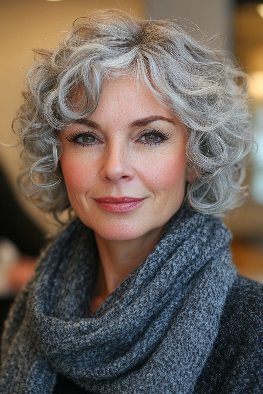 12. Curly Bob with Frosted Tips for Fall (Short Curly Hairstyles For Older Women) - Short Curly Hairstyles For Older Women