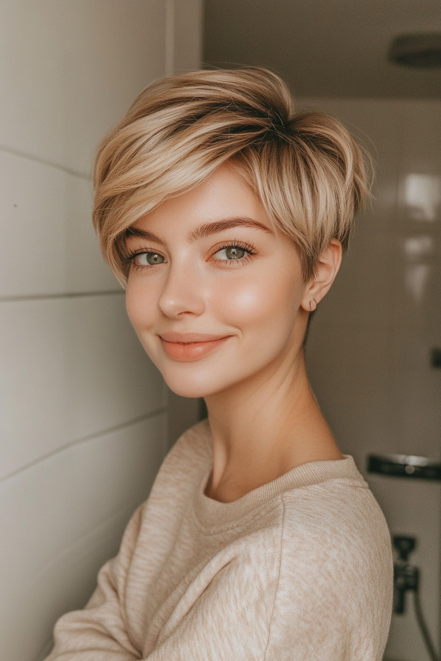 12. Golden Blonde Feathered Pixie (Very Short Pixie Haircuts) - Very Short Pixie Haircuts