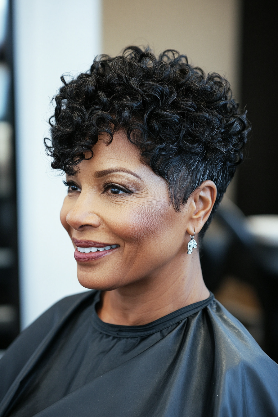 13. Tapered Curly Pixie for Black Women in Jet Black (Short Curly Hairstyles For Older Women) - Short Curly Hairstyles For Older Women