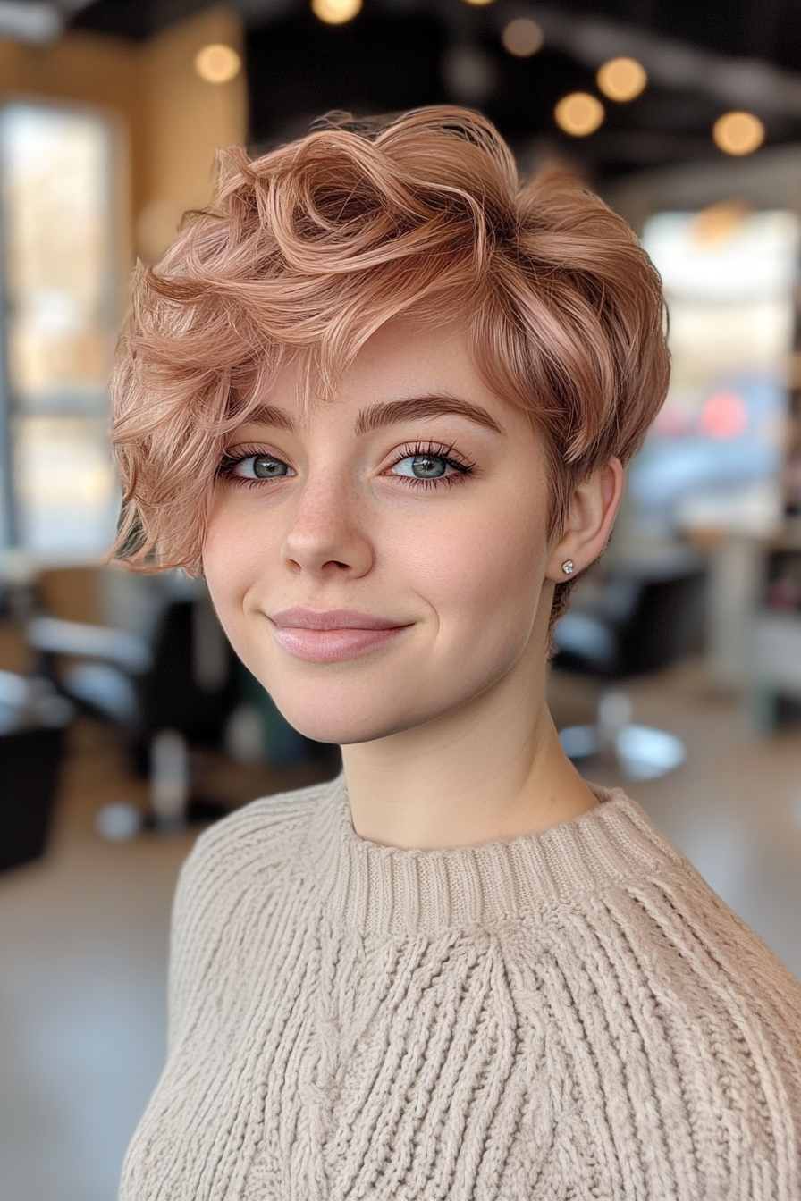 15. Rose Gold Tousled Pixie (Long Pixie Cuts) - Long Pixie Cuts