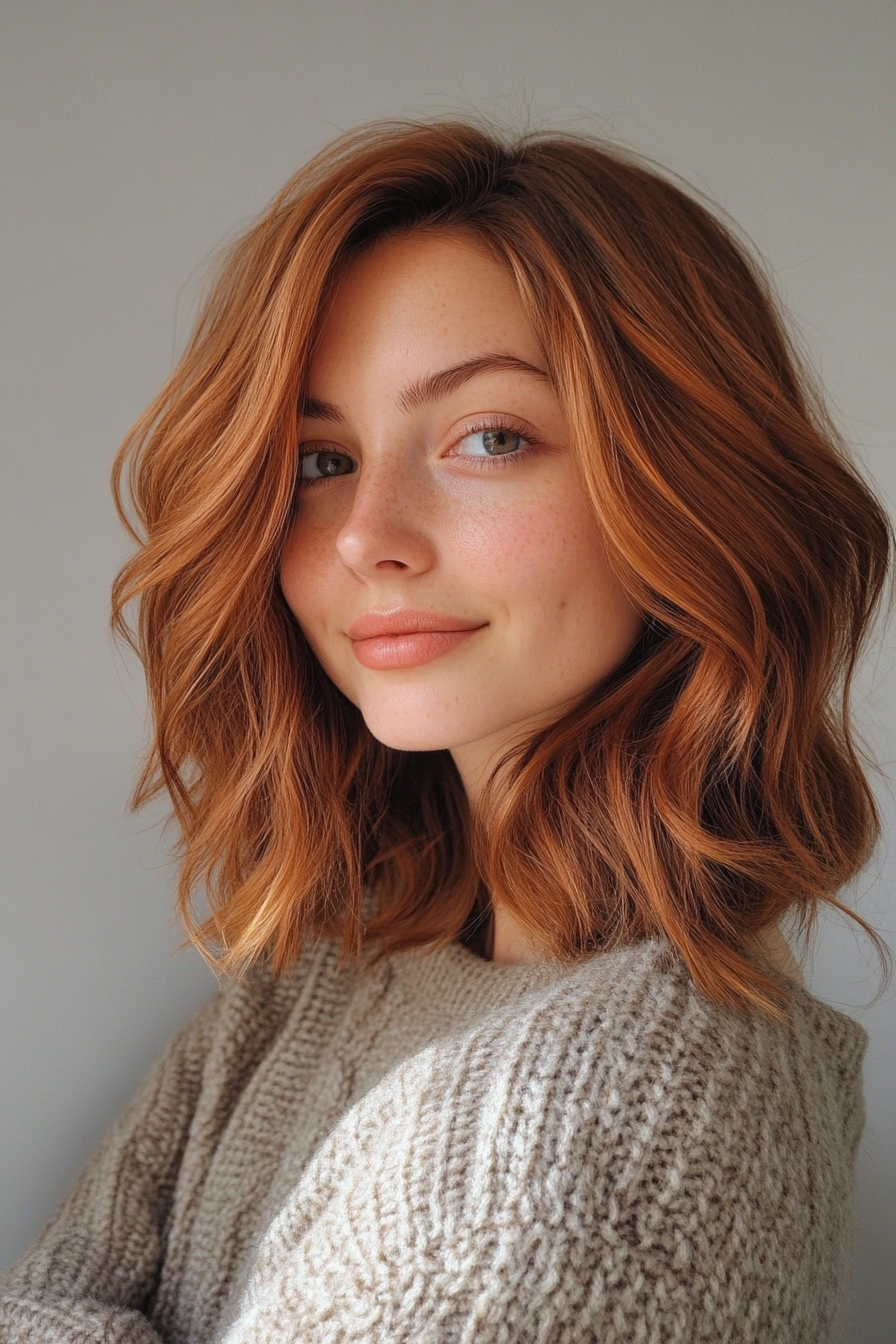 15. Tousled Lob with Cinnamon Balayage (Long Bob Hairstyles) - Long Bob Hairstyles