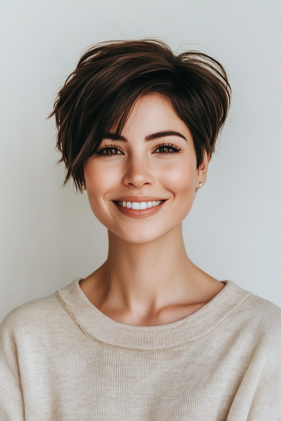 16. Mocha Highlighted Pixie (Long Pixie Cuts) - Long Pixie Cuts