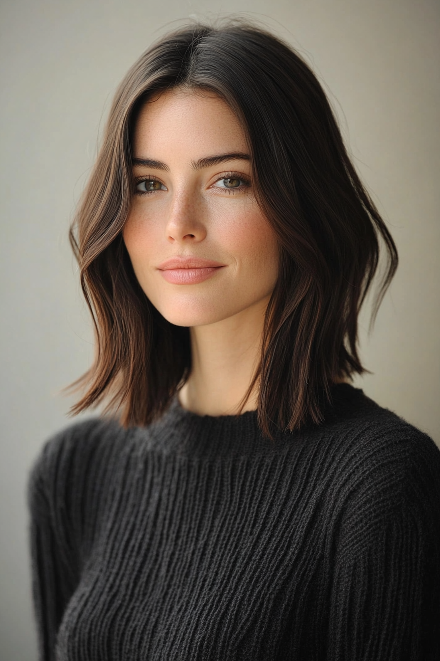 17. Asymmetrical Lob in Espresso Brown (Long Bob Hairstyles) - Long Bob Hairstyles