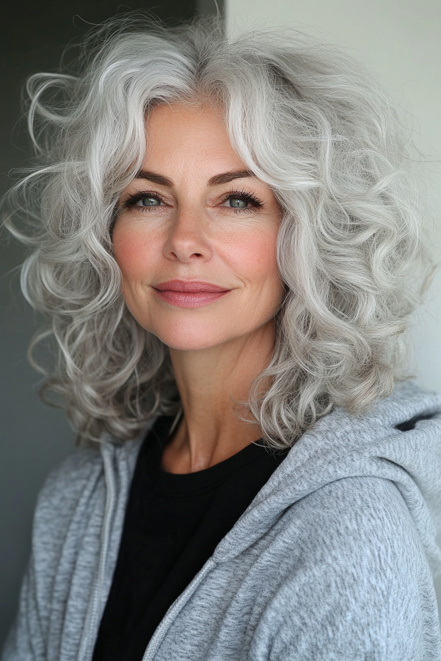 18. Voluminous Silver Curls for Summer Glamour (Short Curly Hairstyles For Older Women) - Short Curly Hairstyles For Older Women