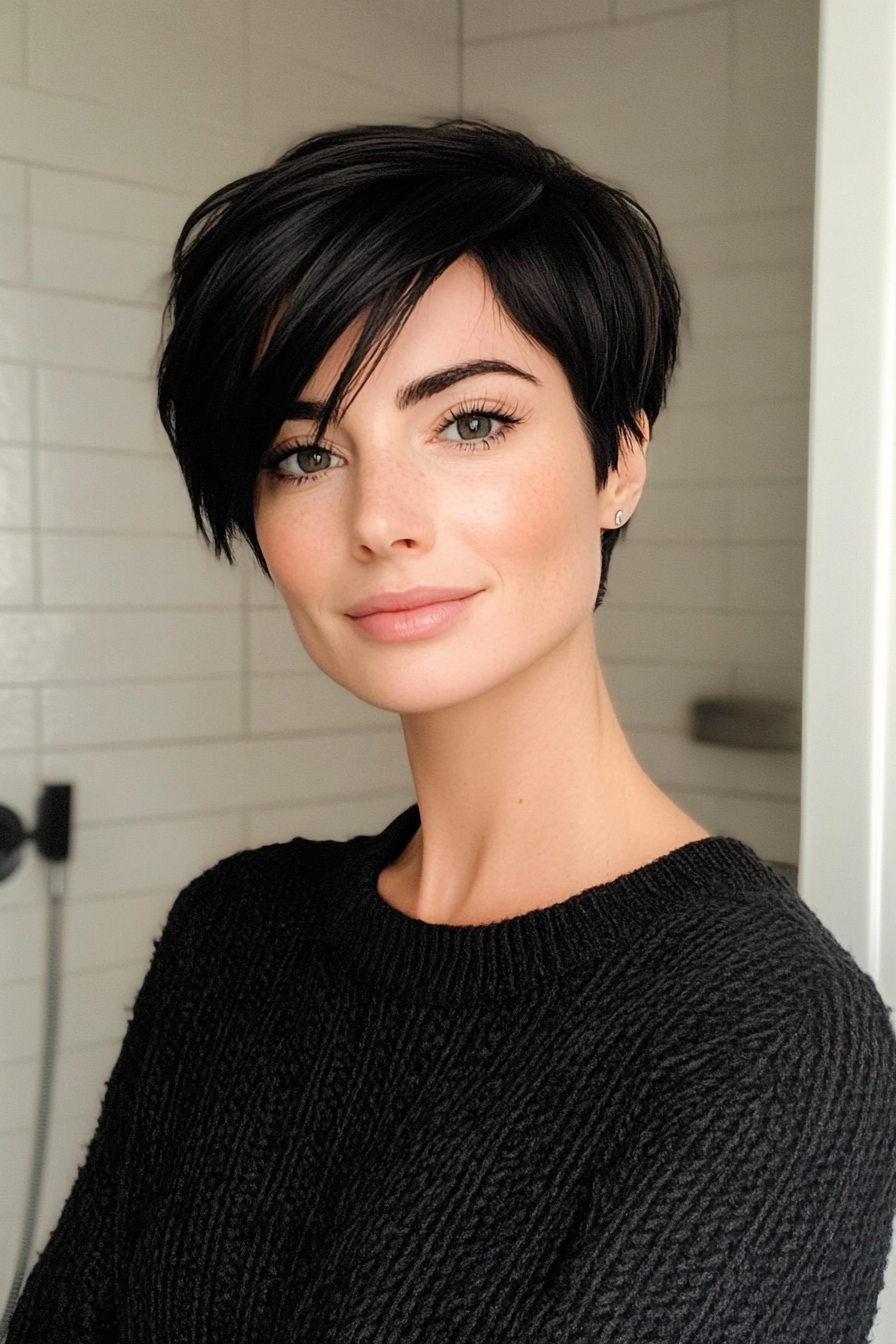 19. Sleek Raven Pixie (Long Pixie Cuts) - Long Pixie Cuts