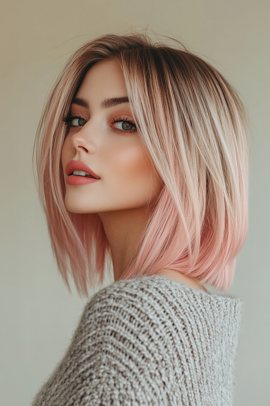 19. Straight Lob with Pastel Pink Ombre (Long Bob Hairstyles) - Long Bob Hairstyles