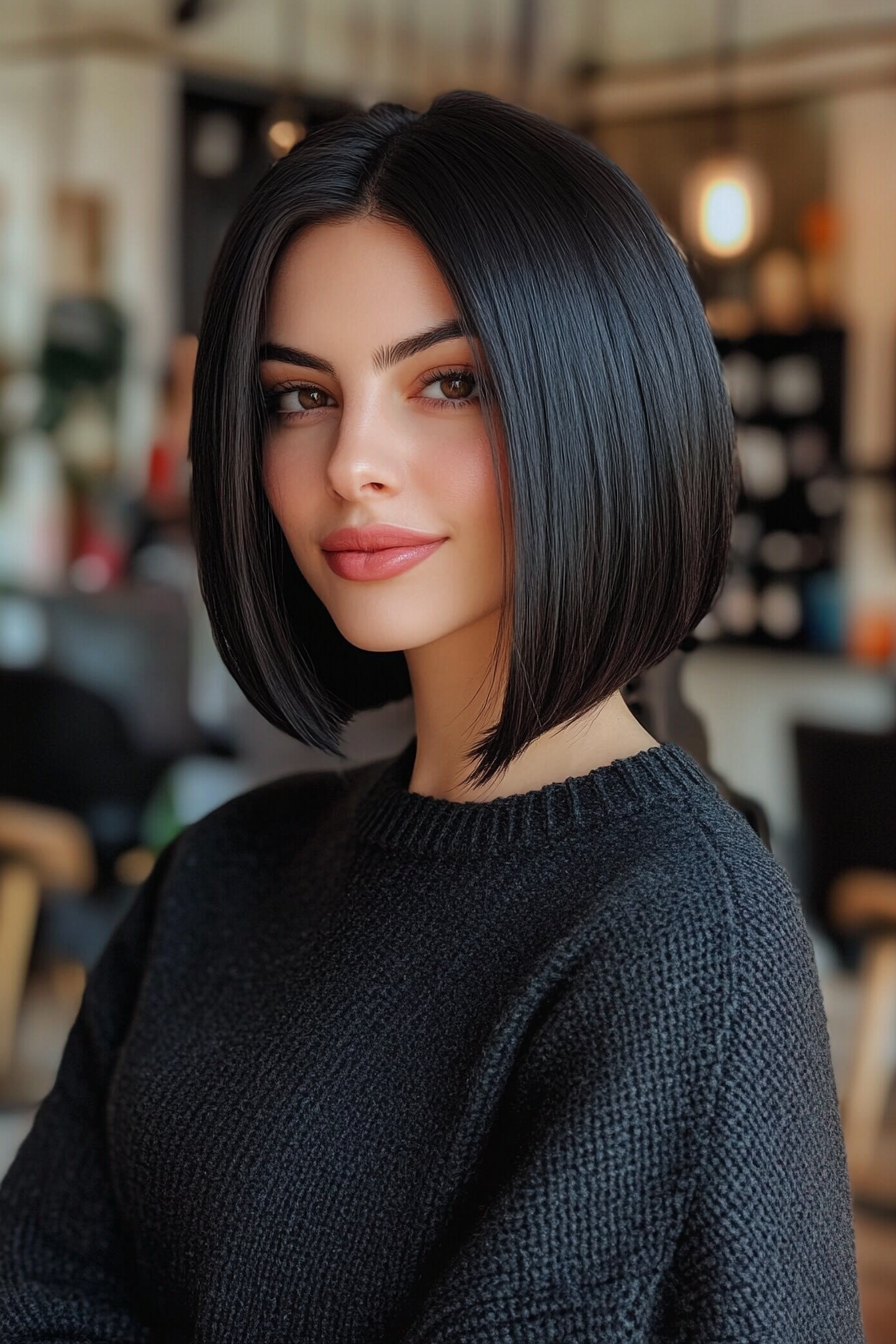 2. Sleek Jet Black Lob (Long Bob Hairstyles) - Long Bob Hairstyles