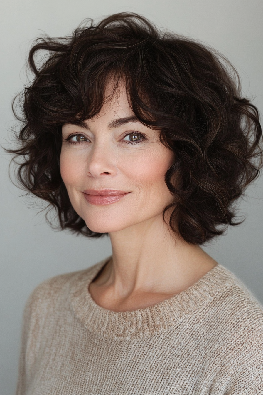 20. Mini Curly Bob in Dark Chocolate Brown (Short Curly Hairstyles For Older Women) - Short Curly Hairstyles For Older Women