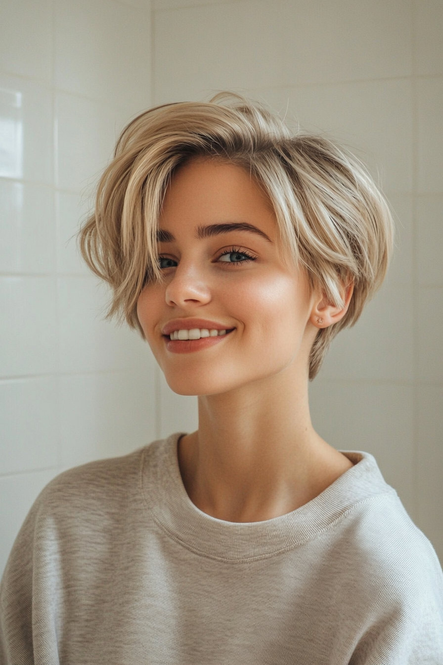 21. Blonde Pixie with Side Part (Long Pixie Cuts) - Long Pixie Cuts