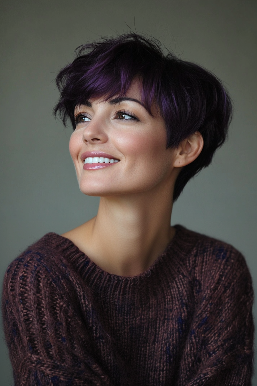 22. Deep Plum Pixie (Long Pixie Cuts) - Long Pixie Cuts