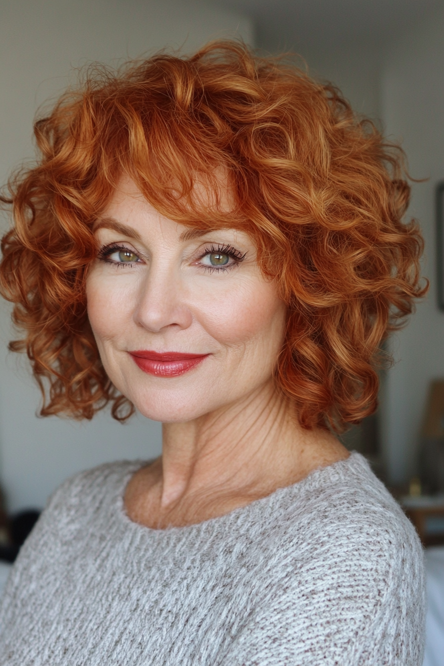 22. Jaw-Length Curly Wedge in Soft Red (Short Curly Hairstyles For Older Women) - Short Curly Hairstyles For Older Women