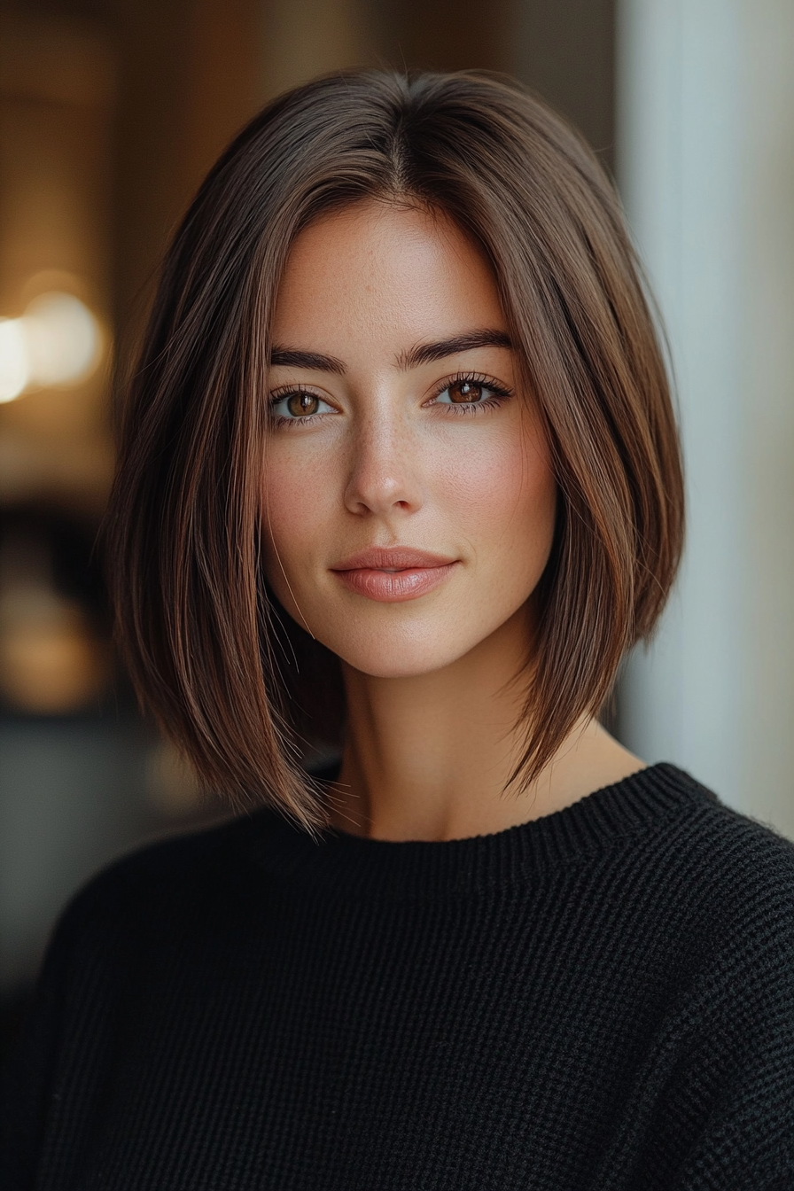 22. Polished Lob in Dark Mocha (Long Bob Hairstyles) - Long Bob Hairstyles