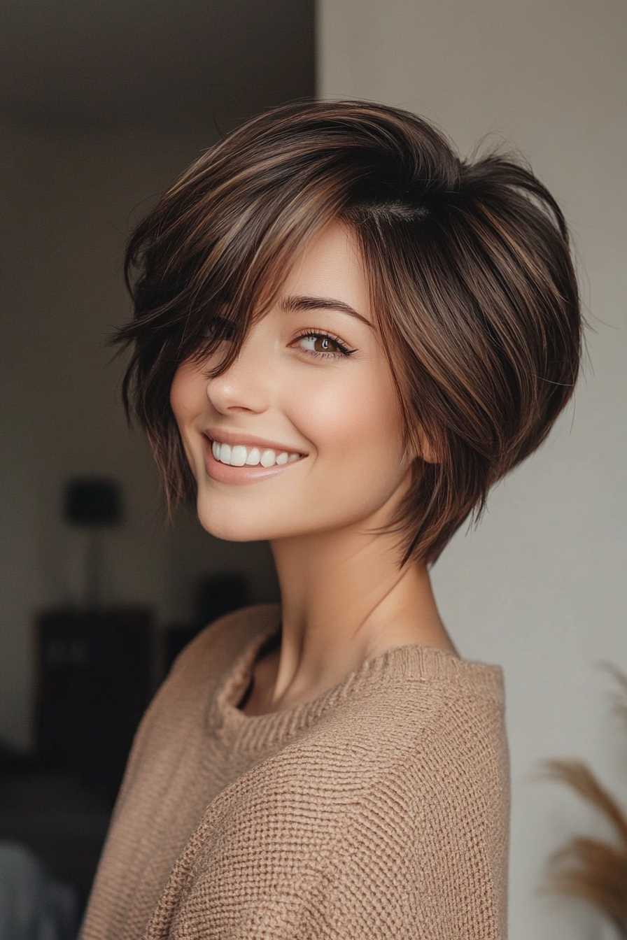 24. Chocolate Pixie with Highlights (Long Pixie Cuts) - Long Pixie Cuts