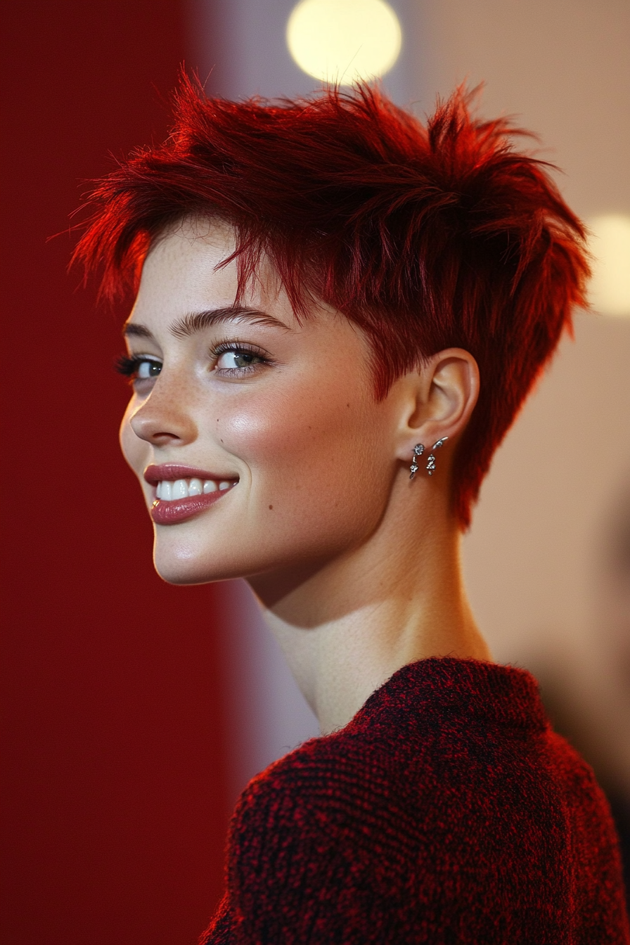 26. Crimson Red Spiked Pixie (Very Short Pixie Haircuts) - Very Short Pixie Haircuts