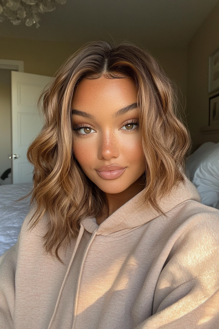 28. Loose Wave Lob in Warm Honey Ombre (Long Bob Hairstyles) - Long Bob Hairstyles