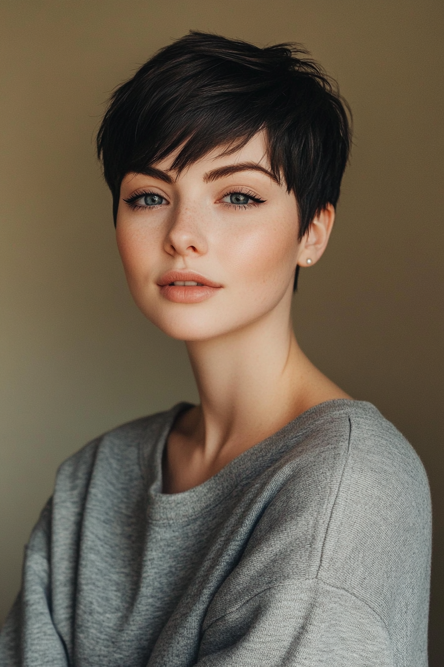 29. Charcoal Pixie with Asymmetrical Bangs (Very Short Pixie Haircuts) - Very Short Pixie Haircuts