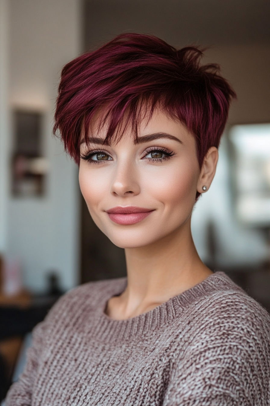 31. Matte Burgundy Pixie (Very Short Pixie Haircuts) - Very Short Pixie Haircuts