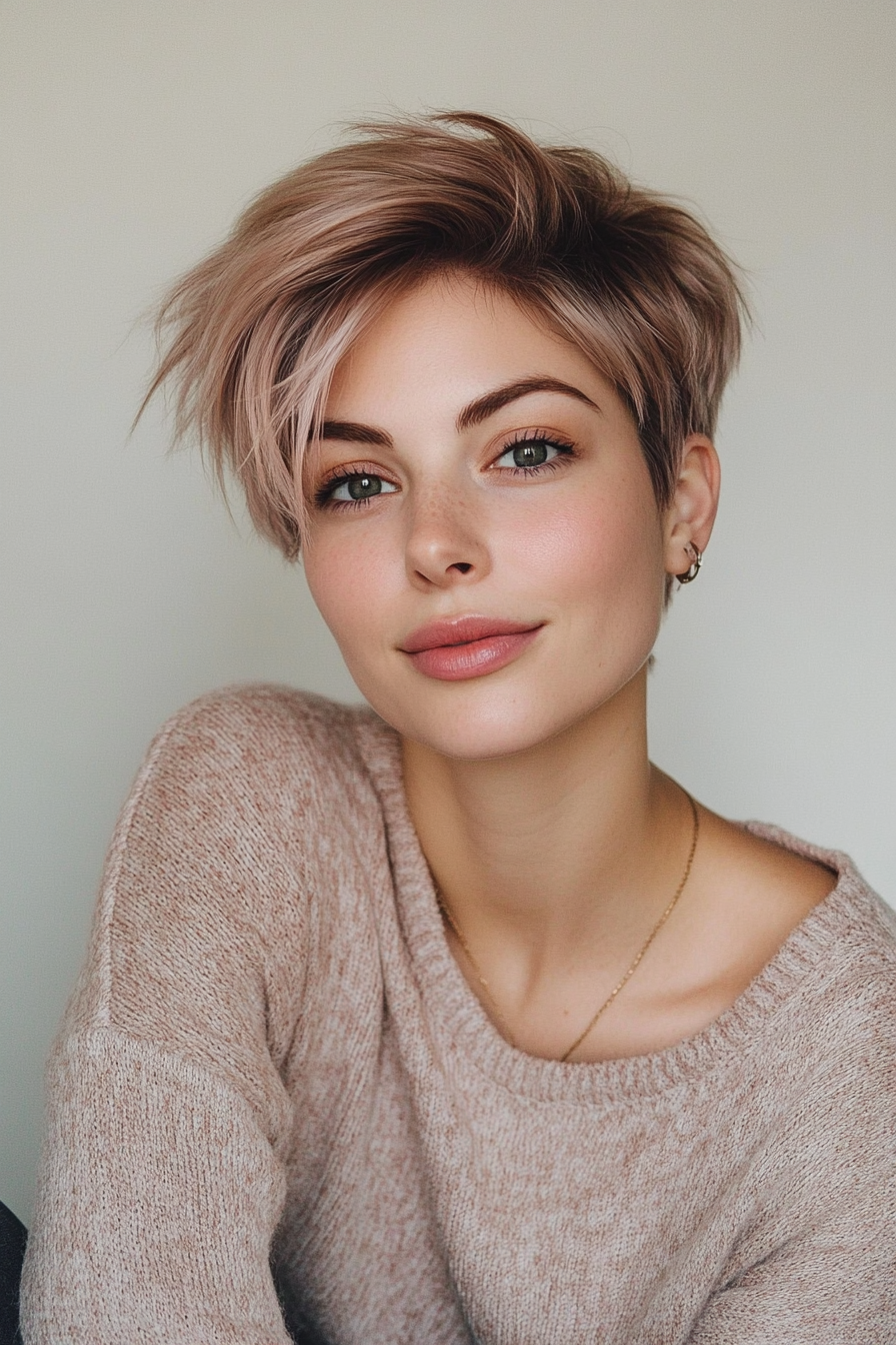 32. Muted Rose Pixie with Tapered Back (Long Pixie Cuts) - Long Pixie Cuts