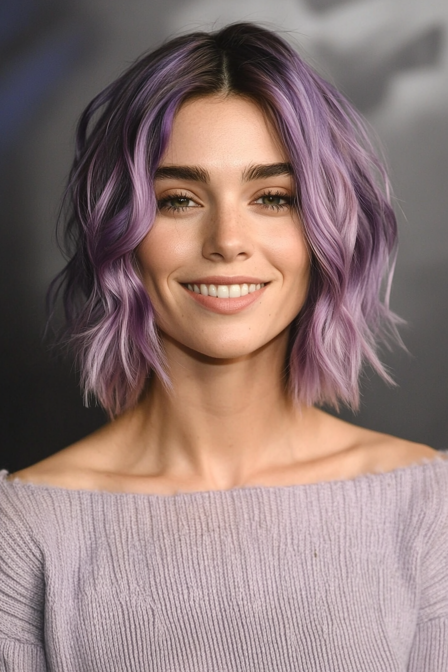 4. Textured Lob in Smoky Lilac (Long Bob Hairstyles) - Long Bob Hairstyles