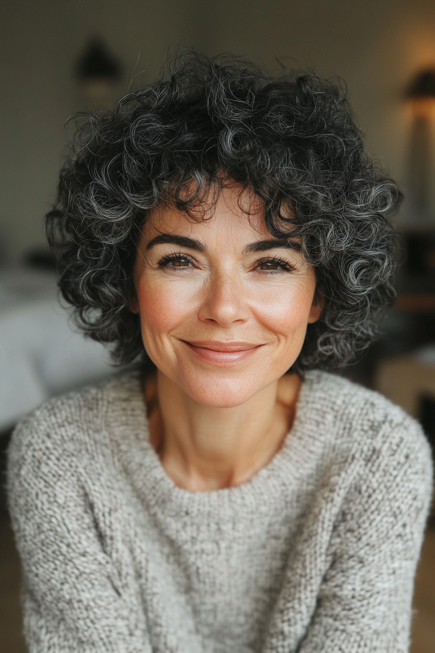 5. Textured Curly Bowl Cut with Highlights (Short Curly Hairstyles For Older Women) - Short Curly Hairstyles For Older Women