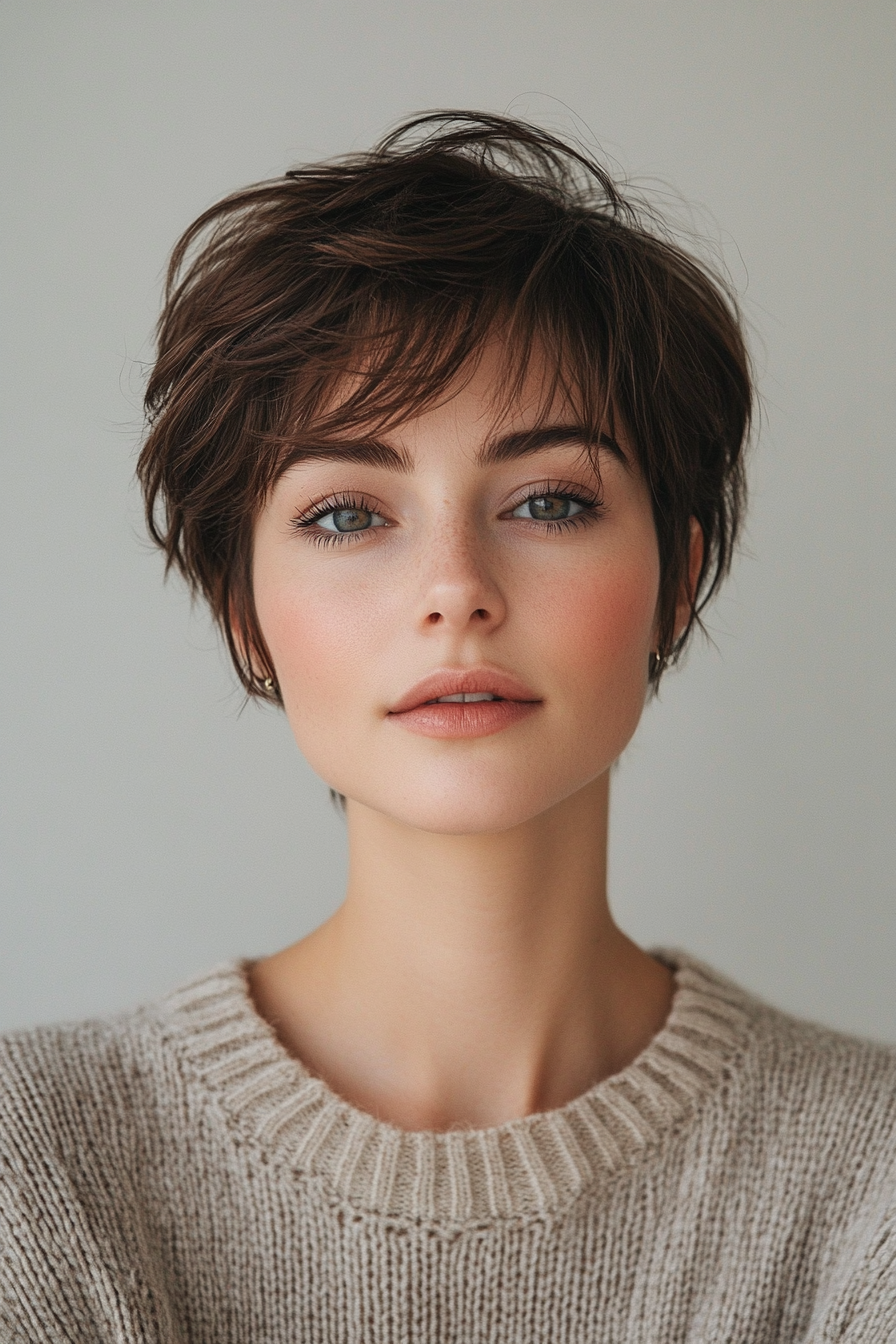 7. Brunette Feathered Pixie (Long Pixie Cuts) - Long Pixie Cuts