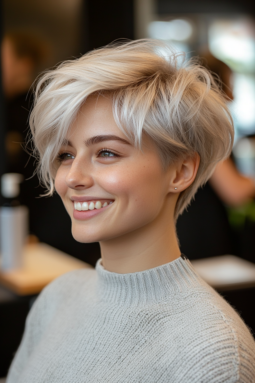 8. Silver Pixie with Fringe (Long Pixie Cuts) - Long Pixie Cuts